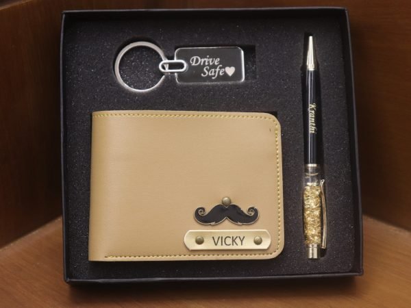 Zupppy Accessories Customized Name Wallet with Charm, Pen, and Keychain Combo – Personalized Diwali Gifts for Employees, Branded Wallet with Name