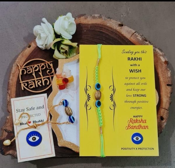 Zupppy Rakhi Customizable Evil Eye Bhai-Bhabhi Rakhi Set with Card