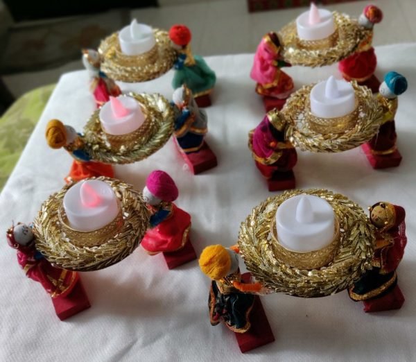 Zupppy Diyas & Candles Rajasthani Puppet Tealight Candle Holders – Colorful Kathputli Art for Festive Décor