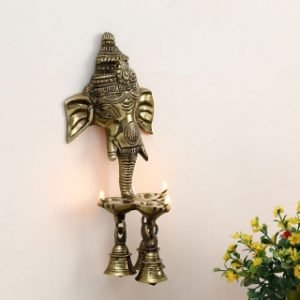 Zupppy Home Decor Ganesha Wall Hanging with Small Bells and Oil Lamp