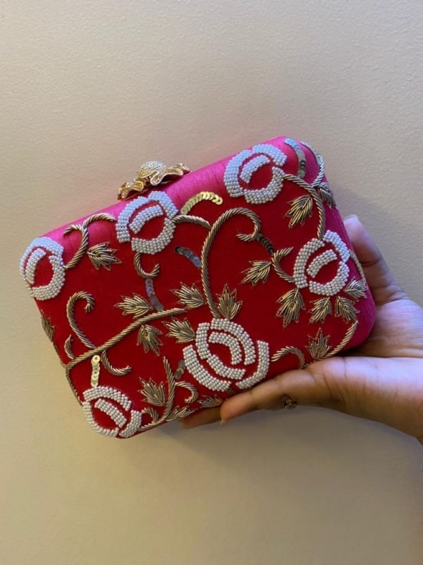 Zupppy Accessories Embroidered Clutch with Designer Knob | Handcrafted Elegance with Metal Sling Chain