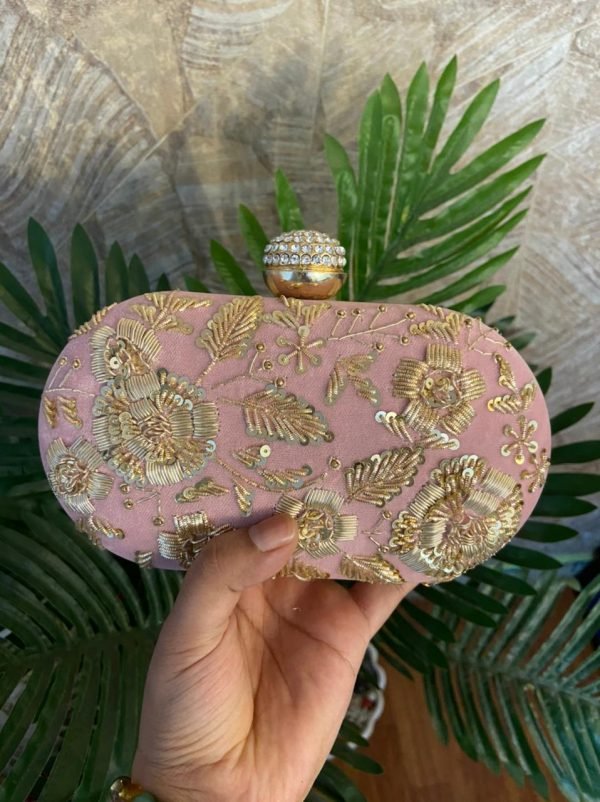 Zupppy Accessories Elegance Redefined: Pink Embroidered Clutch – Bigger Size with Sling Chain for Stylish Versatility!