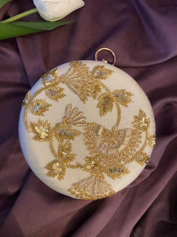 Zupppy Accessories Off White With Golden Work Clutch