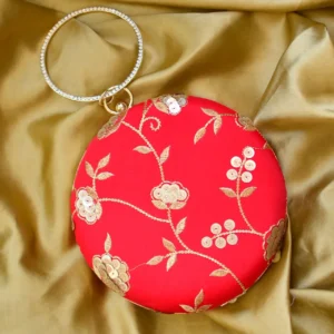 Zupppy Accessories Elegant Pink Sequin & Embroidery Flower Work Round Clutch with Designer Clasp & Sling Chain