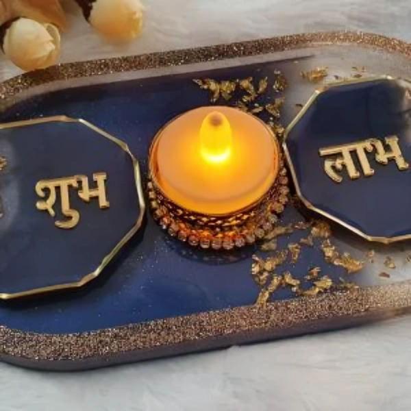 Zupppy Crockery & Utensils Handmade Resin Tray with Shubh-Labh Engraving – Multi-purpose Decorative Mukhwas Tray