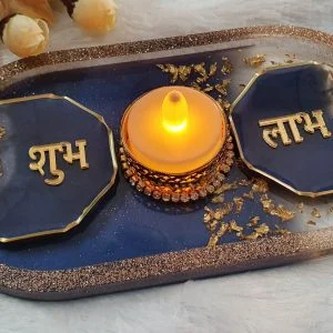 Zupppy Crockery & Utensils Shubh-Labh with Base Tray | Handmade Diwali Décor