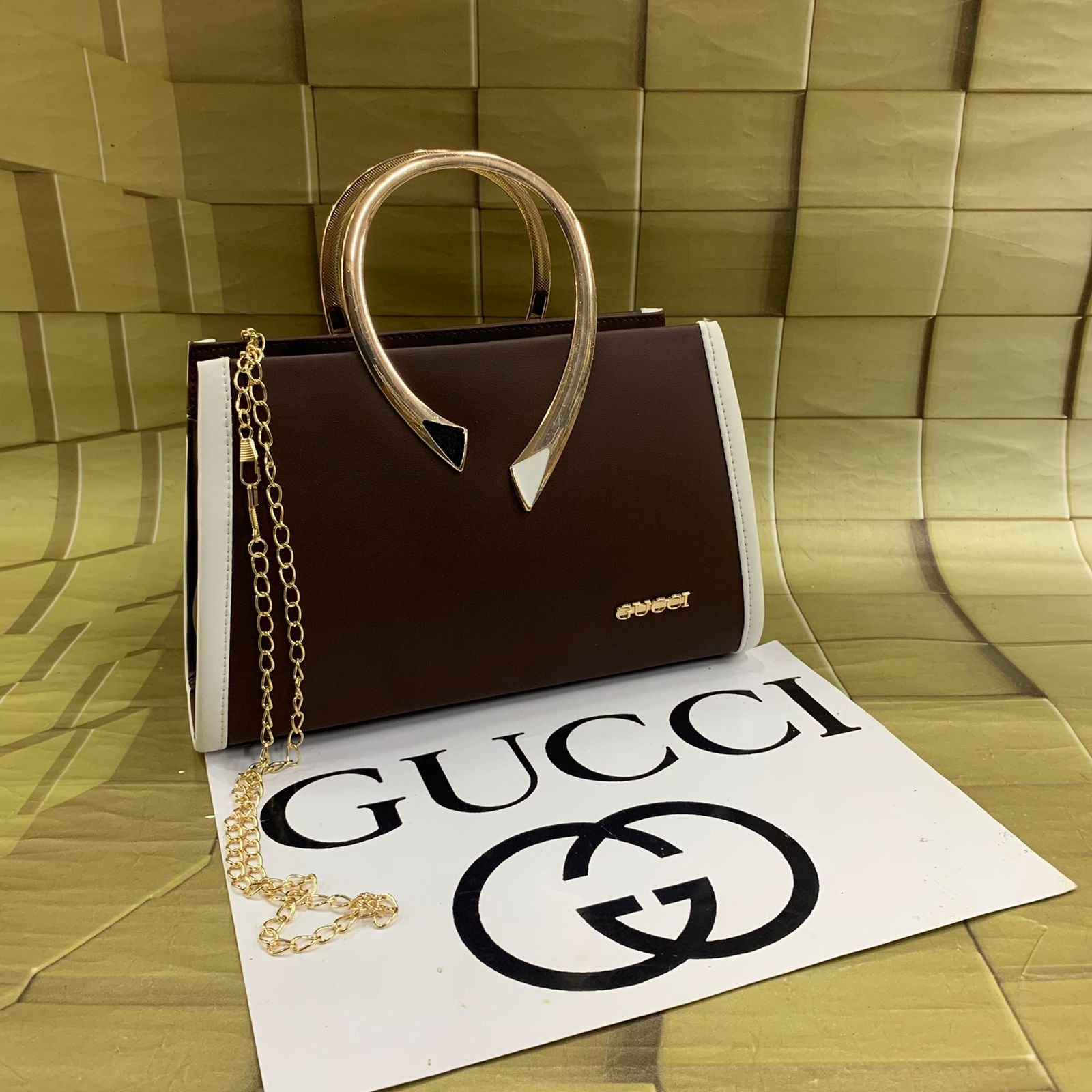 GUCCI Crystal GG Used Handbag Gold Brown Vinyl Leather Italy Vintage #AH618  S | eBay