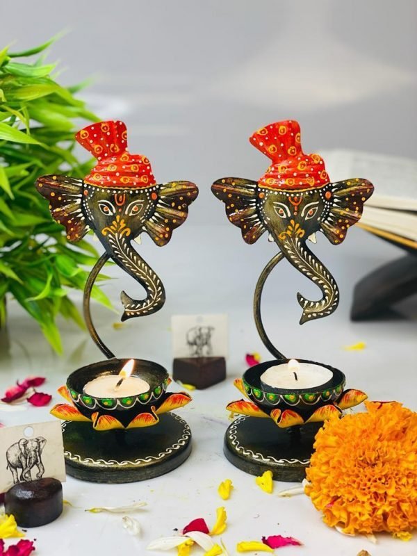 Zupppy Home Decor Metal Ganesha Diya Tealight holder set of 2 pcs