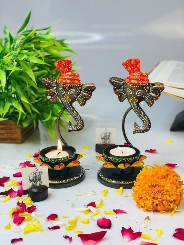 Zupppy Home Decor Metal Ganesha Diya Tealight holder set of 2 pcs