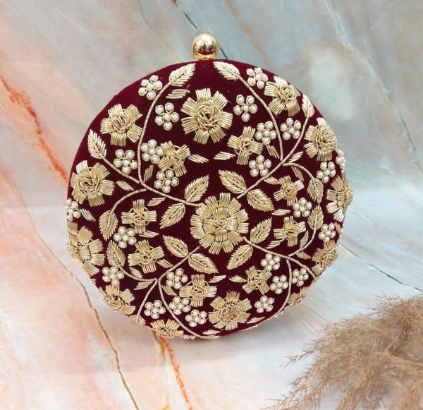 Zupppy Accessories Heavy Embroidered Round Clutch