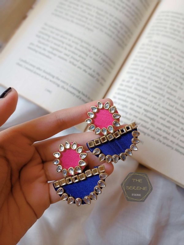 Zupppy Jewellery Rainvas Pink and blue kundan fabric earrings