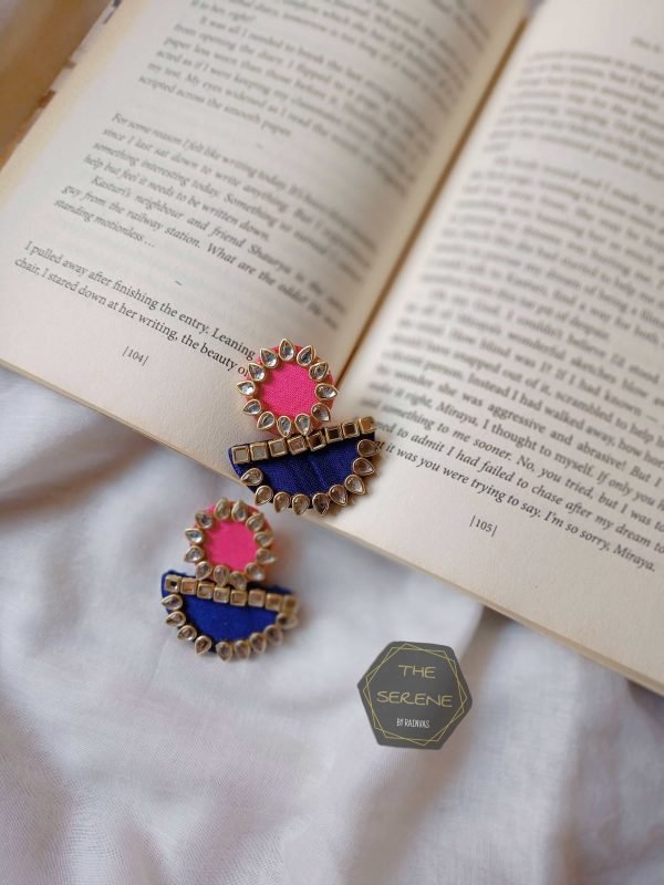 Zupppy Jewellery Rainvas Pink and blue kundan fabric earrings