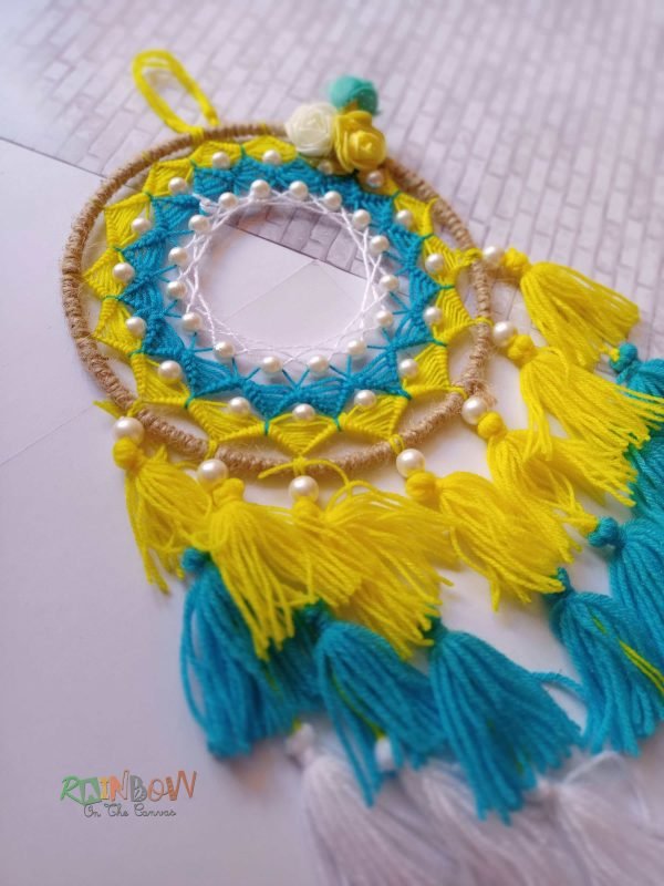 Zupppy wall hanging Ring of flowers dreamcatcher yellow and blue