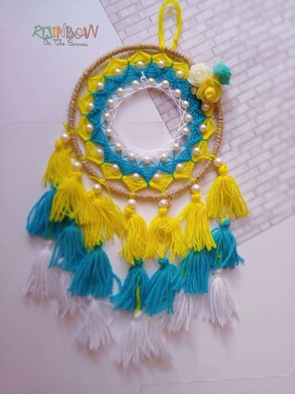 Zupppy wall hanging Ring of flowers dreamcatcher yellow and blue