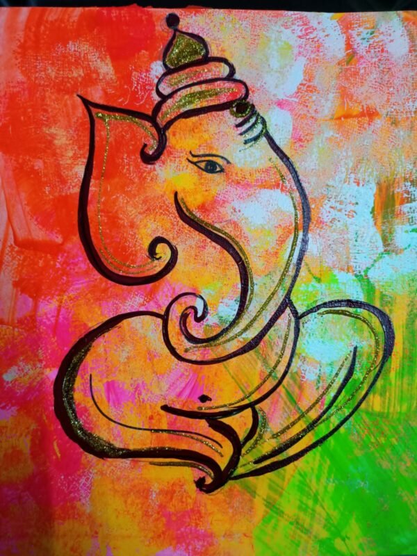 Zupppy Home Decor Framed Line art painting of Ganesh ji