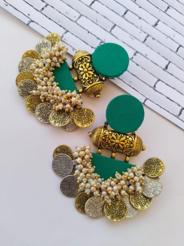 Zupppy Jewellery Rainvas Sea green silver and golden jhumka earrings