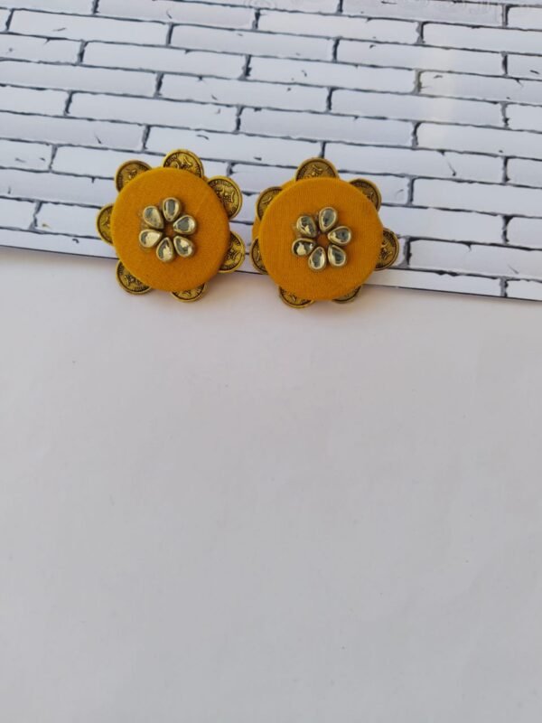 Zupppy Handmade Products Rainvas Bright yellow kundan studs earrings