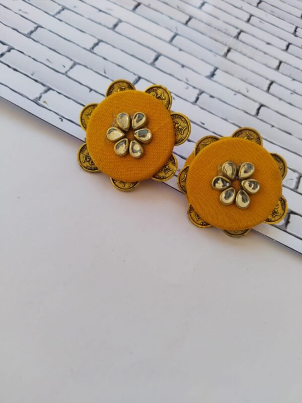 Zupppy Handmade Products Rainvas Bright yellow kundan studs earrings