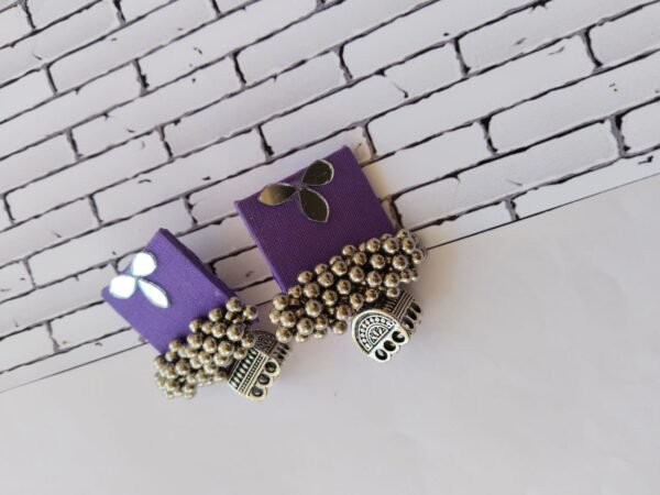 Zupppy Jewellery Rainvas Purple mirror square earrings with ghungroos