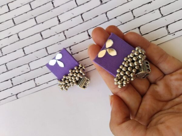 Zupppy Jewellery Rainvas Purple mirror square earrings with ghungroos