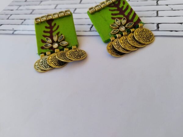 Zupppy Jewellery Rainvas Lime green fabric golden coin studs earrings