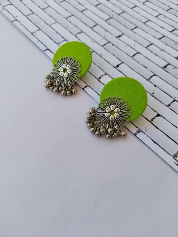 Zupppy Jewellery Rainvas Lime green flower silver ghungroo studs earrings