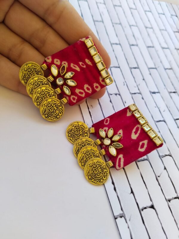 Zupppy Jewellery Rainvas Red square kundan coin studs earrings