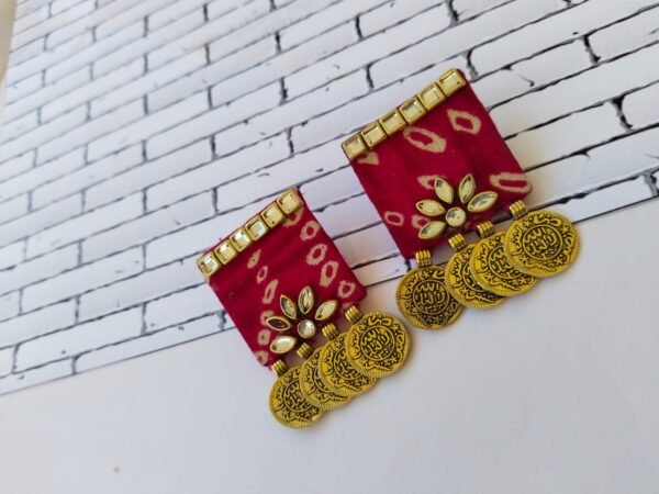 Zupppy Jewellery Rainvas Red square kundan coin studs earrings