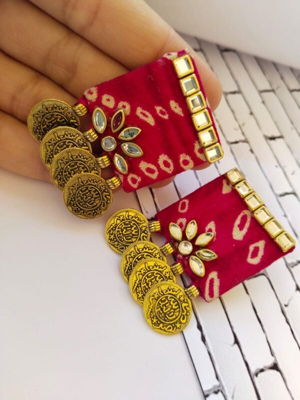 Zupppy Jewellery Rainvas Red square kundan coin studs earrings