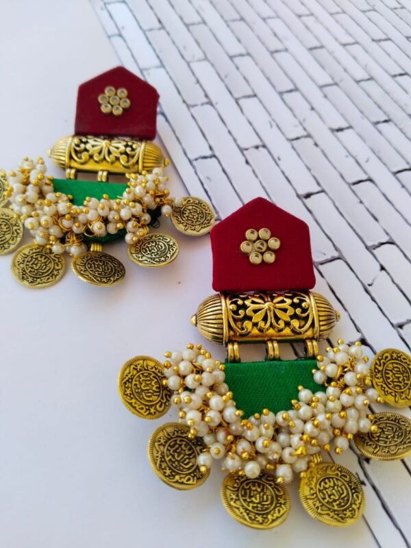 Zupppy Jewellery Rainvas Red maroon and green golden heavy coin earrings