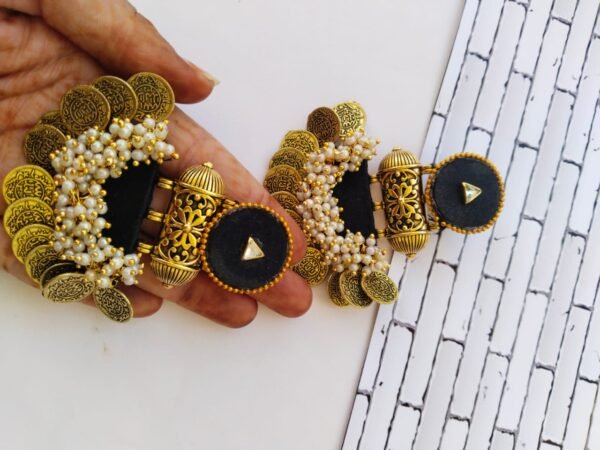 Zupppy Jewellery Rainvas Black heavy golden coins beaded jhumka