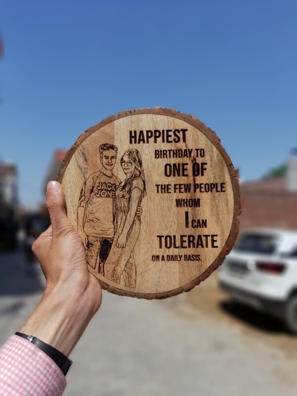 Zupppy Home Decor Engraved customised wooden round frame with photo and message