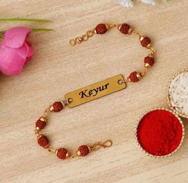 Zupppy Rakhi Personalized Rudraksha Rakhi | Gold Brass Name Rakhi for Men and Women