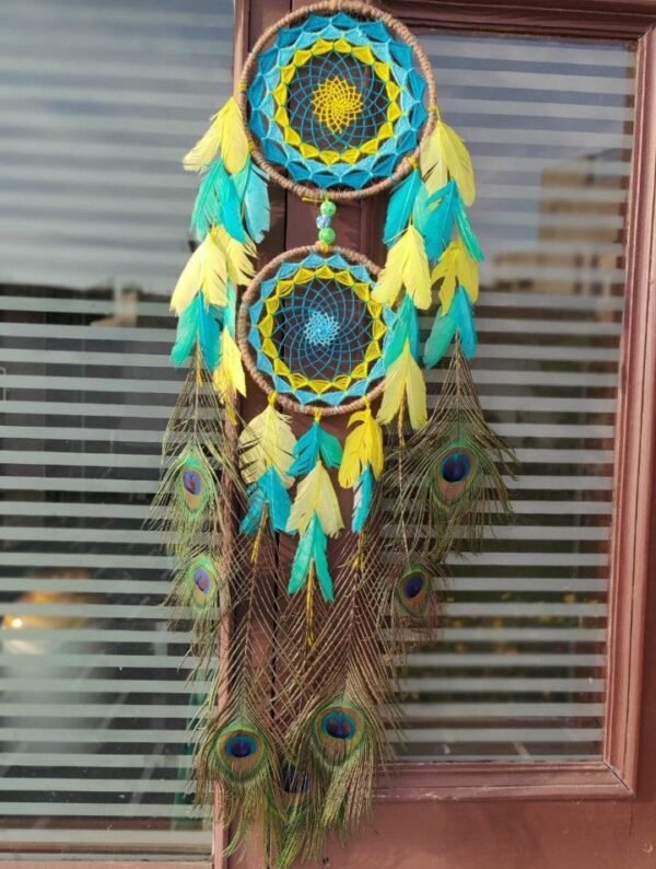 Zupppy wall hanging Peacock sea blue and yellow dreamcatcher