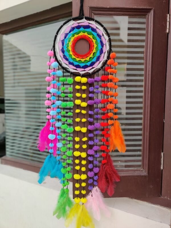 Zupppy wall hanging Multicolour Pom pom dreamcatcher ethnic and traditional decor home