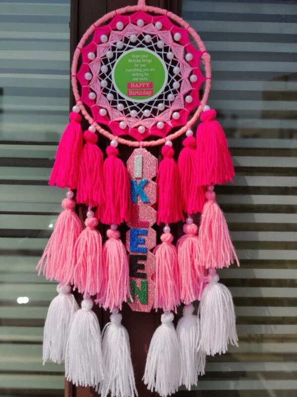 Zupppy wall hanging Pink tassels dreamcatcher with name