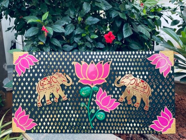 Zupppy Home Decor Mirror Art with Elephant and Lotus enhancing the beauty