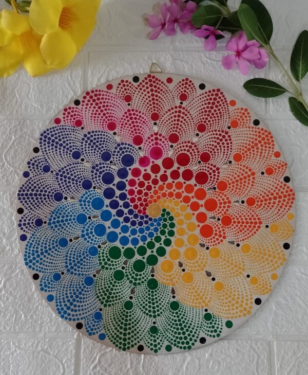 Zupppy Home Decor Spiral Rainbow Dot Mandala Wall Decor With Resin Layer