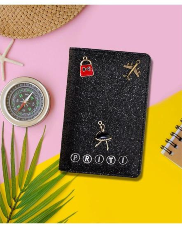 Zupppy Accessories Black Glitter Passport Cover customised with name | Utility and corporate gift