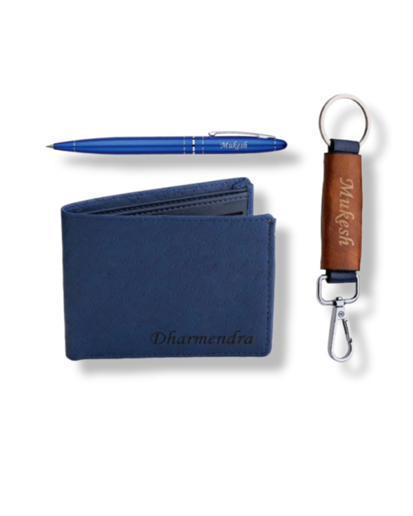 Zupppy Customized Gifts 3 in 1 Blue Series Combo Wallet Pen Keychain utility corporate Gift Set