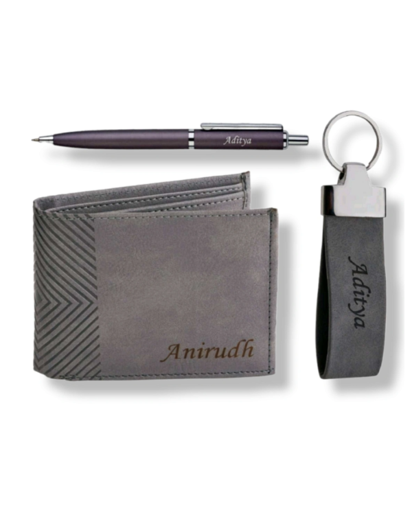 Zupppy Customized Gifts 3 in 1 Gray Series Combo Wallet Pen Keychain utility corporate Gift Set