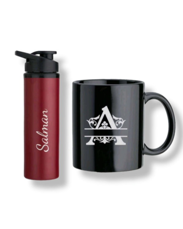 Zupppy Customized Gifts Red Steel Bottle Black Ceramic Mug Combo customised utility gift Set