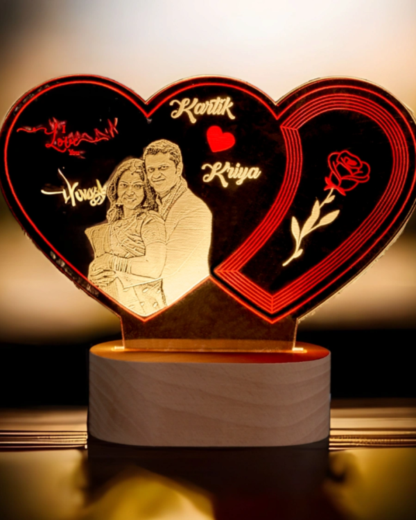 Zupppy Customized Gifts Laser Engraved customised LED Acrylic photo romantic hearts frame with two color effect