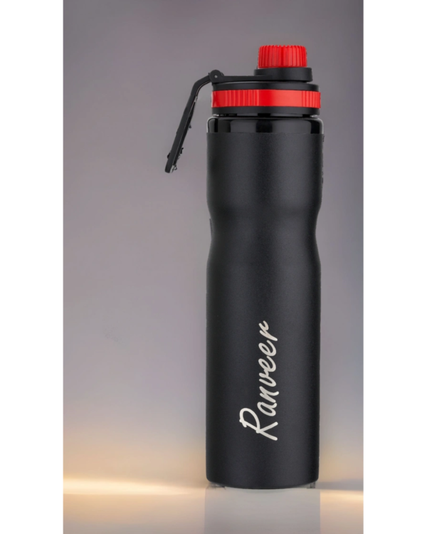 Zupppy Bottle Customised Stainless steel Sipper Bottle black and red flip open