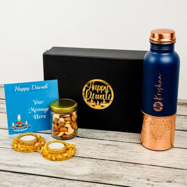 Zupppy Customized Gifts Diwali Hamper | Corporate Gifting | Copper Bottle, Resin Diyas, Dry Fruits, Diwali Card | Personalized Gifts | Bulk Order Discounts