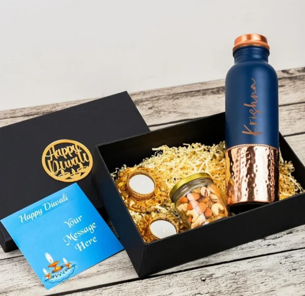 Zupppy Customized Gifts Diwali Hamper | Corporate Gifting | Copper Bottle, Resin Diyas, Dry Fruits, Diwali Card | Personalized Gifts | Bulk Order Discounts