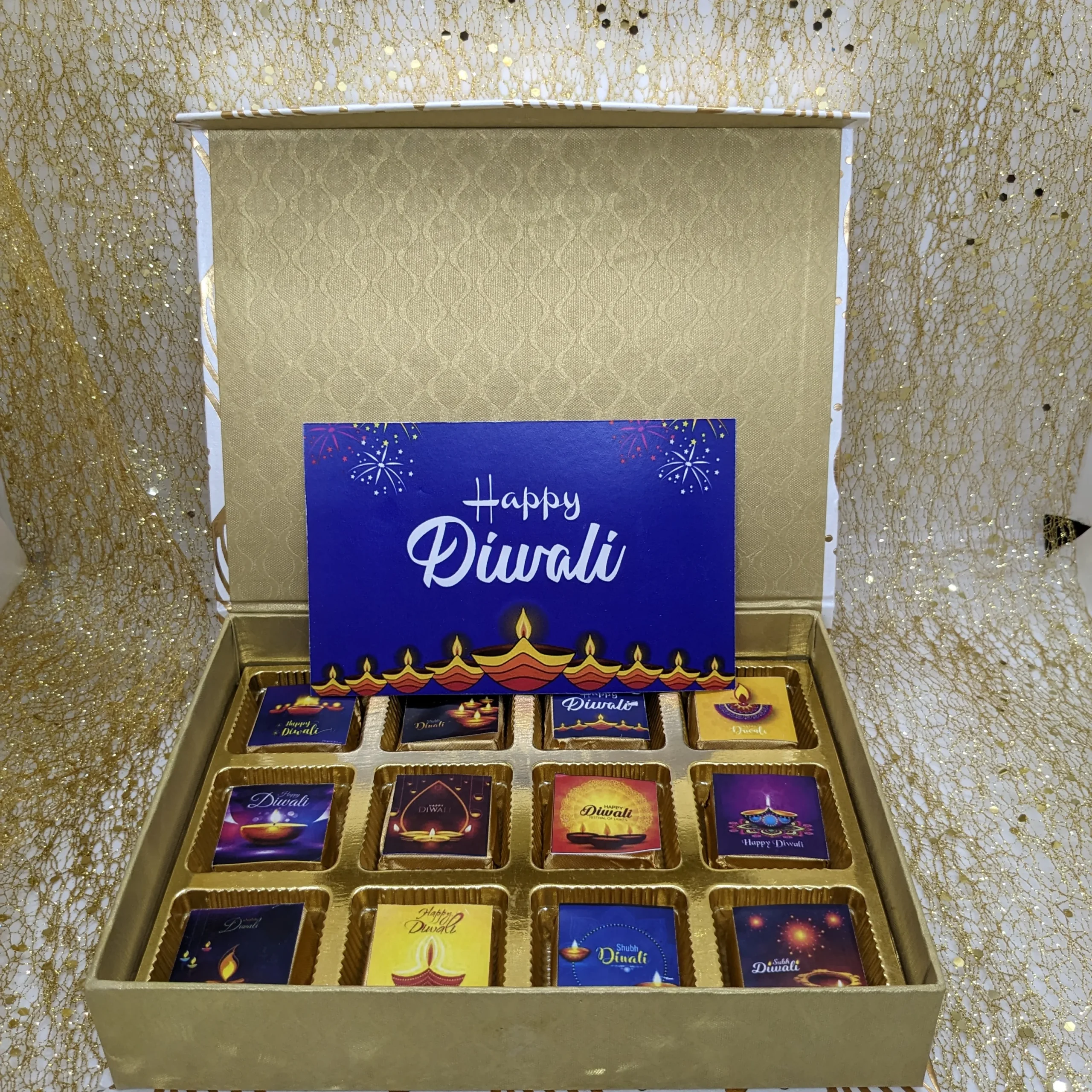 Buy Customized Chocolate Wrapper with Greeting Message Chocolate, Nuts, and  Sweet Combo Gift Set - For Employees, Dealers, Customers, Stakeholders,  Personal or Corporate Diwali Gifting CV7 online - The Gifting Marketplace