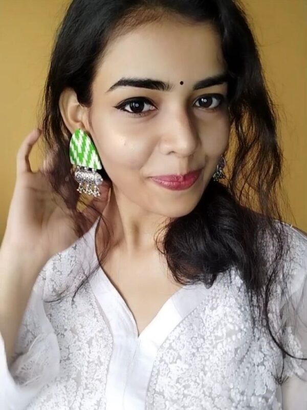 Zupppy Jewellery Rainvas Light Green printed fabric ghungroo earrings