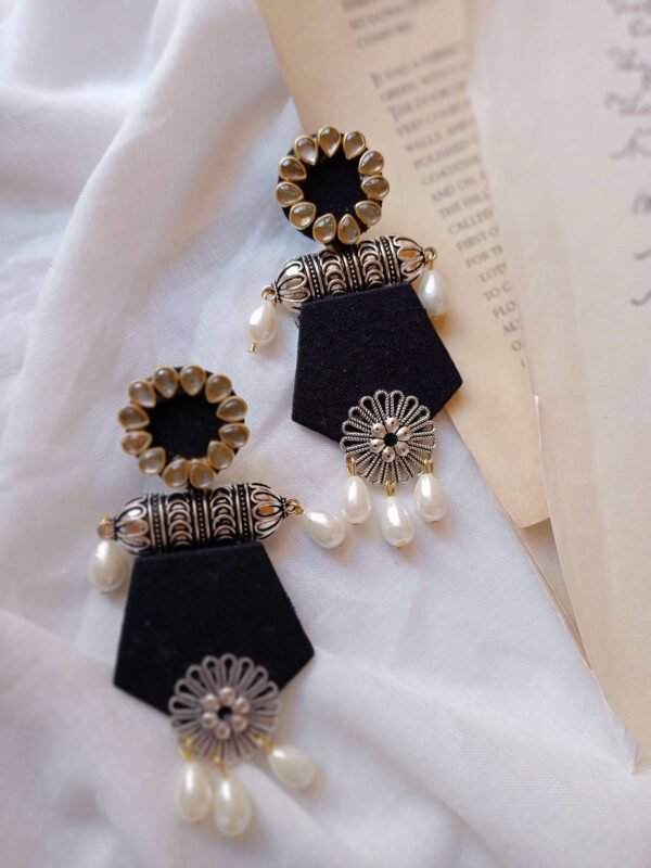 Zupppy Jewellery Rainvas Black long jhumka earrings with pearls for women