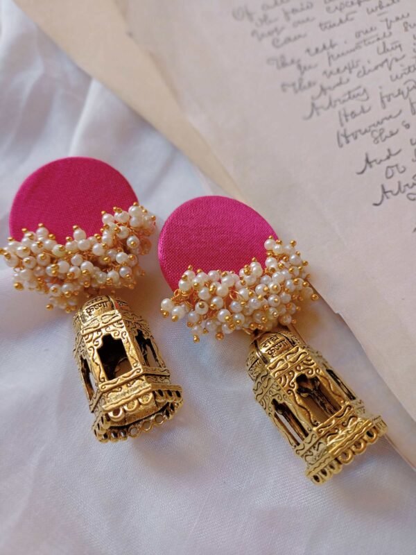 Zupppy Jewellery Rainvas Pink beaded earrings with golden temple bottom